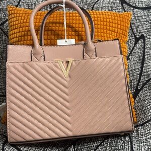 Chic Blush Satchel with Gold Accent